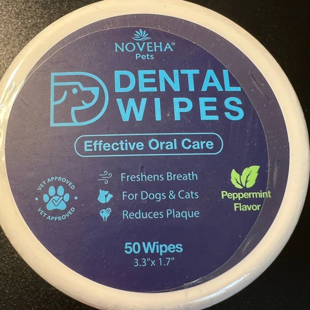 NOVEHA Pets Dogs Cats Dental Finger Wipes 50 Count Jar NWT